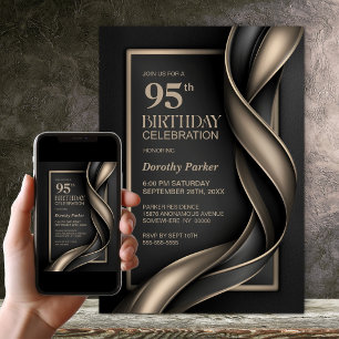 Invitation Fête d'anniversaire 95 ans noir et beige moderne