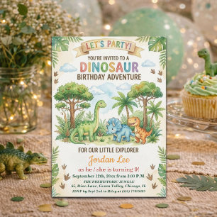 Invitation Fête d'anniversaire 9 ans Dinosaures Aquarelle Jun