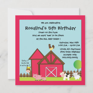 Invitation Fête d'anniversaire à Barnyard / Animaux de ferme