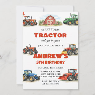 Invitation Fête d'anniversaire à la ferme avec tracteur perso