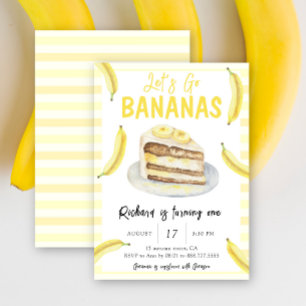 Invitation Fête d'anniversaire à l'aquarelle Allons-y Bananas