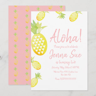 Invitation Fête d'anniversaire à l'aquarelle Ananas Luau Tout