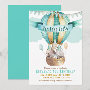 Invitation Fête d'anniversaire à l'aquarelle Aventure Animale