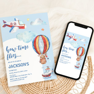 Invitation Fête d'anniversaire à l'aquarelle sur l'aviation v