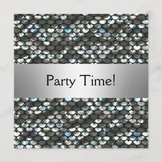 Invitation Fête d'anniversaire à paillettes argentées noires