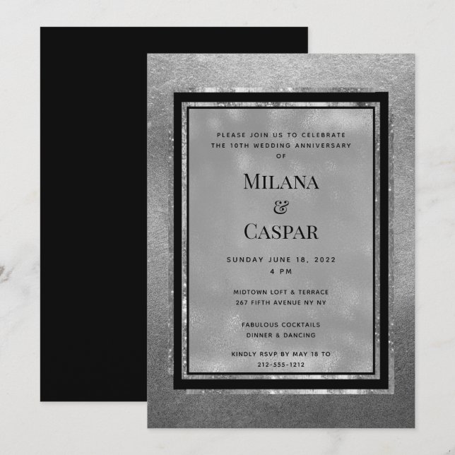 Invitation Fête d'anniversaire à paillettes d'argent toasté (Devant / Derrière)