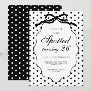 Invitation Fête d'anniversaire à pois avec nœud noir