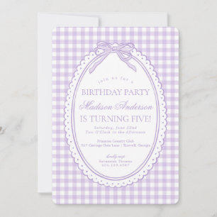 Invitation Fête d'anniversaire à ruban Coquette en vichy viol