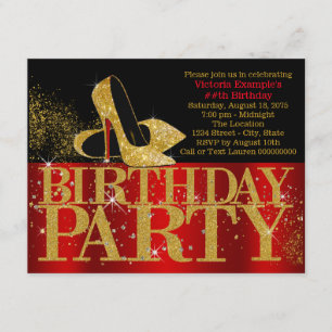 Invitation Fête d'anniversaire à talons hauts pailletés rouge