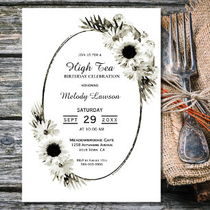 Invitation Fête d'anniversaire à thé noir et blanc