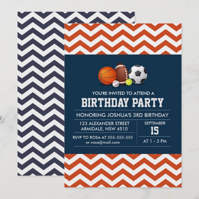 Invitation Fête d'anniversaire à thème du chevron (Devant / Derrière)