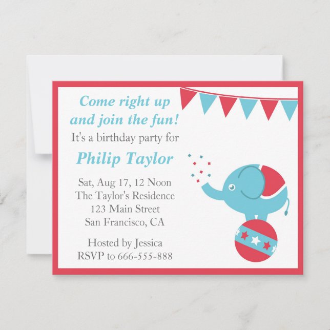 Invitation Fête d'anniversaire à thème du cirque avec un peti (Devant)