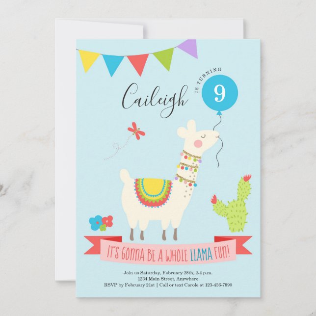 Invitation Fête d'anniversaire à thème du désert de Llama (Devant)