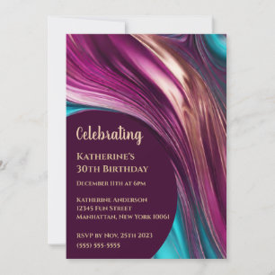 Invitation Fête d'anniversaire-Abstrait Magenta Turquoise et