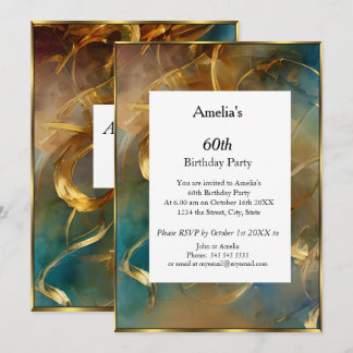 Invitation Fête d'anniversaire abstraite bleue sarcelle or mo