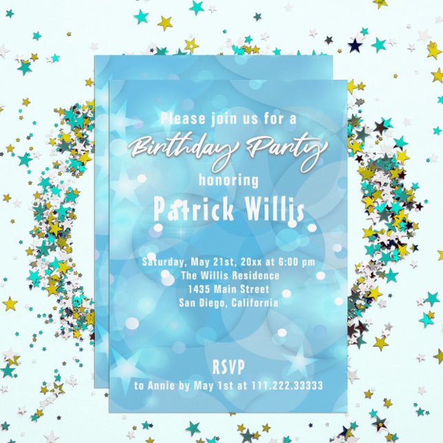 Invitation Fête d'anniversaire Abstraite moderne bleu clair (Créateur téléchargé)