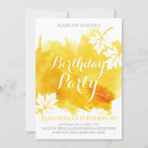 Invitation Fête d'anniversaire abstraite moderne jaune aquare
