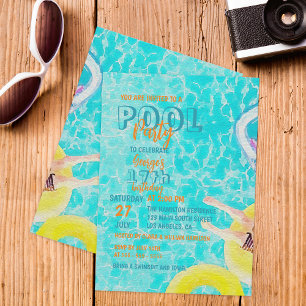 Invitation Fête d'anniversaire adolescente piscine aquarelle