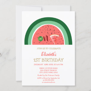 Invitation Fête d'anniversaire adorable de 1 an avec pastèque