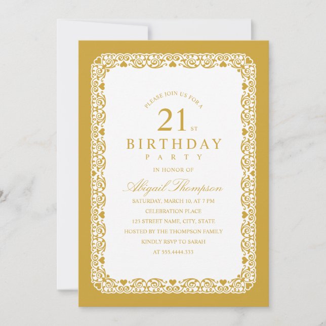 Invitation Fête d'anniversaire Adulte 21ème Anniversaire Élég (Devant)
