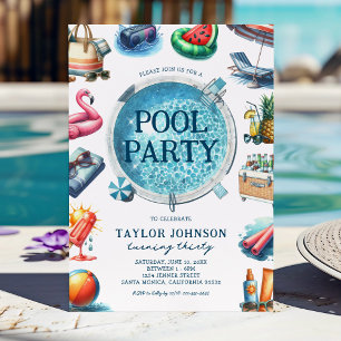 Invitation Fête d'anniversaire adulte au bord de la piscine e
