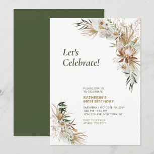 Invitation Fête d'anniversaire adulte Bohème Vert & Or Milest