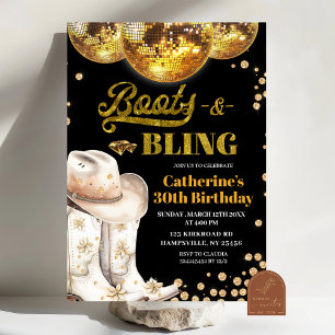 Invitation Fête d'anniversaire adulte Boots et Blings en or