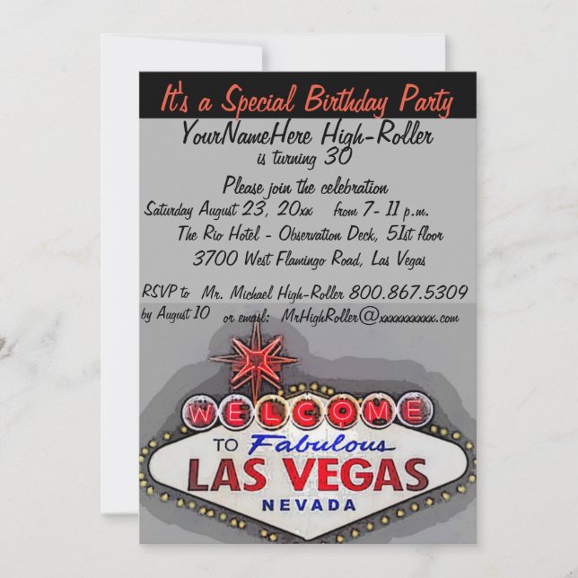 Invitation Fête d'anniversaire adulte de Las Vegas (Devant)
