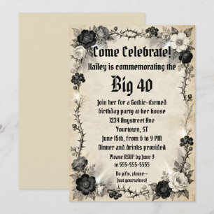 Invitation Fête d'anniversaire adulte Gothique épines et fleu
