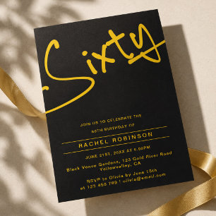Invitation Fête d'anniversaire adulte Noir et Or Soixante 60