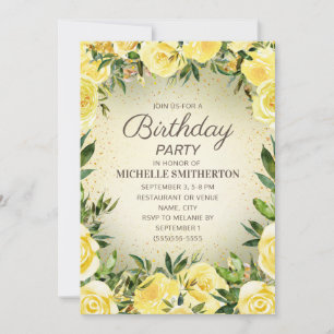 Invitation Fête d'anniversaire adulte paillettes florales aqu