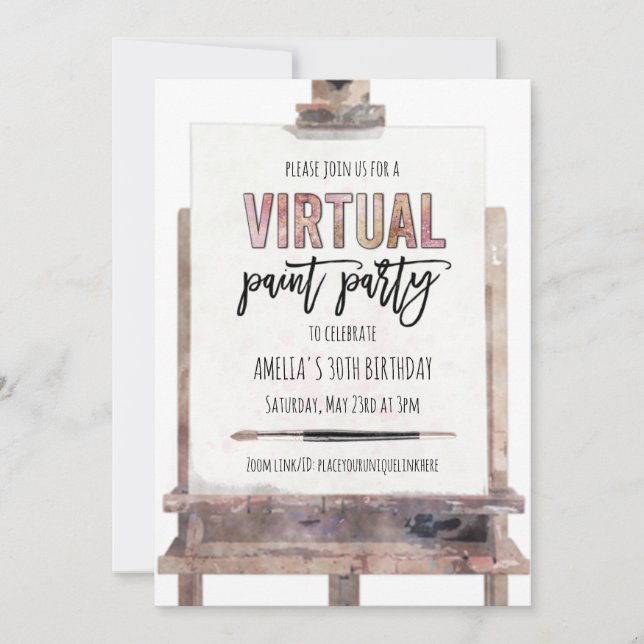 Invitation Fête d'anniversaire adulte Paint Party sur chevale (Devant)