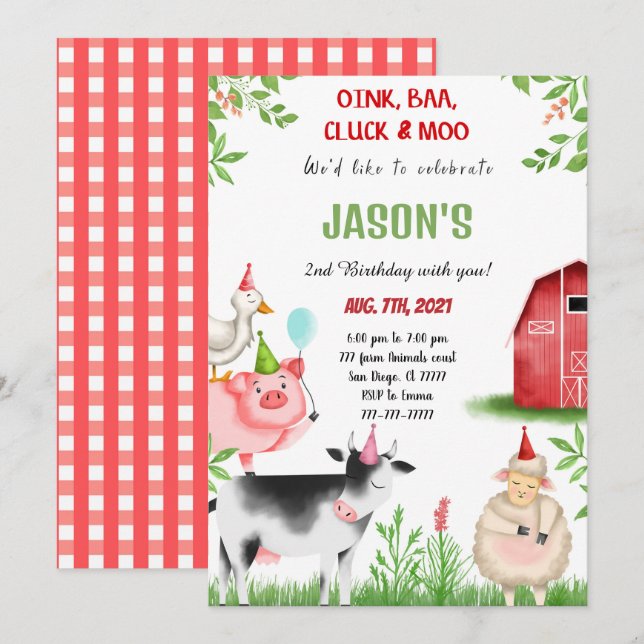 Invitation Fête d'anniversaire agricole (Devant / Derrière)