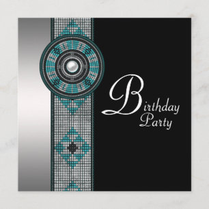 Invitation Fête d'anniversaire amérindienne turquoise bleu