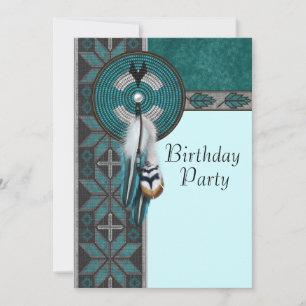 Invitation Fête d'anniversaire amérindienne Turquoise Bleu