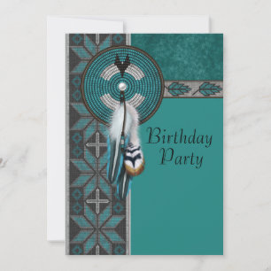 Invitation Fête d'anniversaire amérindienne Turquoise Bleu