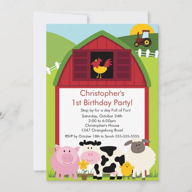 Invitation Fête d'anniversaire animale d'amusement de (Devant)
