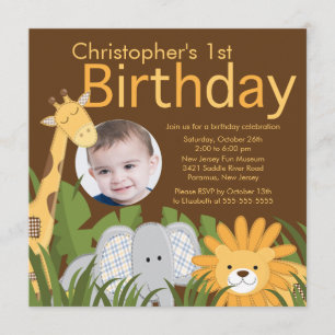 Invitation Fête d'anniversaire animale d'enfant de jungle de
