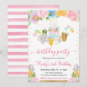 Invitation Fête d'anniversaire Animaux amis floraux à l'aquar