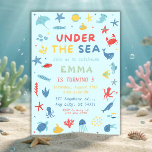 Invitation Fête d'anniversaire Animaux sous la mer Océan