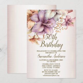 Invitation Fête d'anniversaire aquarelle Boho rose Fleur élég