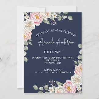 Invitation Fête d'anniversaire aquarelle élégante aux fleurs