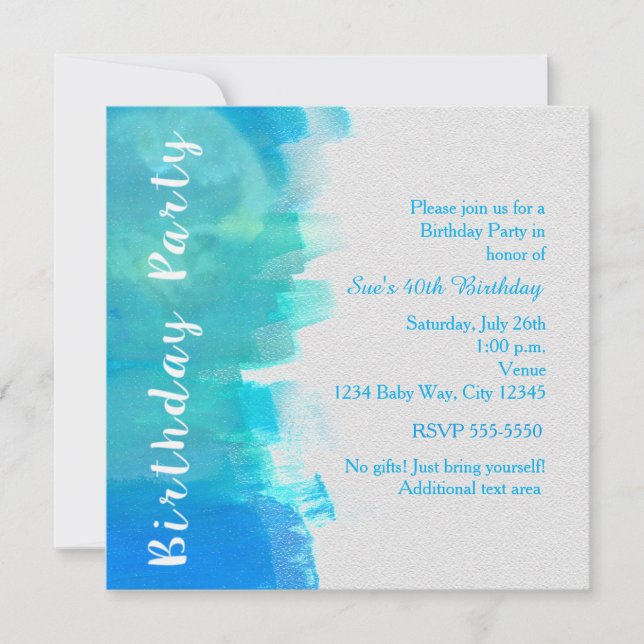 Invitation FÊTE D'ANNIVERSAIRE Aquarelle Tropical Blue Invita (Devant)