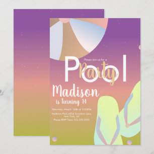 Invitation Fête d'anniversaire Arc-en-ciel ombré Piscine