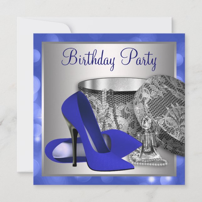 Invitation Fête d'anniversaire Argent Bleu Royal (Devant)