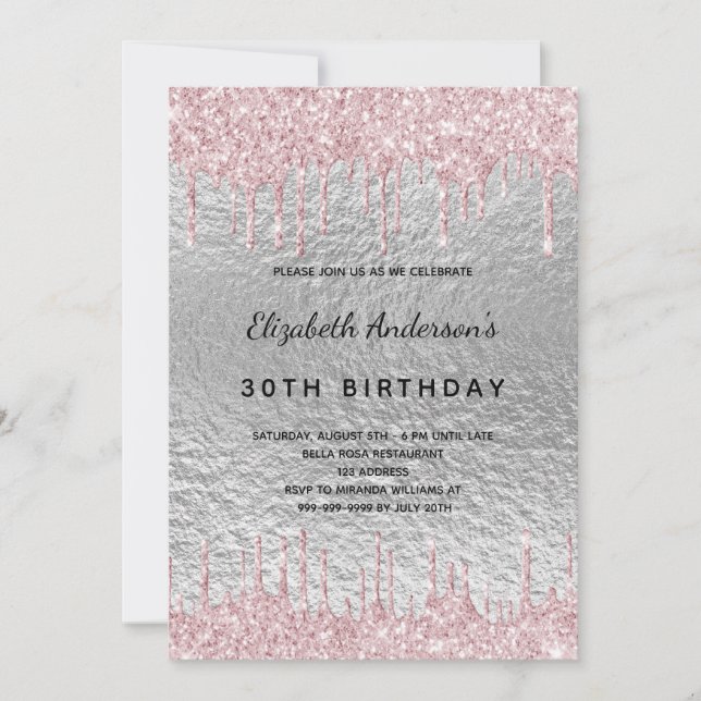 Invitation Fête d'anniversaire argent parties scintillant gou (Devant)