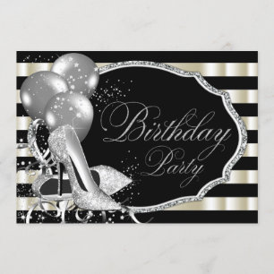 Invitation Fête d'anniversaire argentée ene ivoire noire de