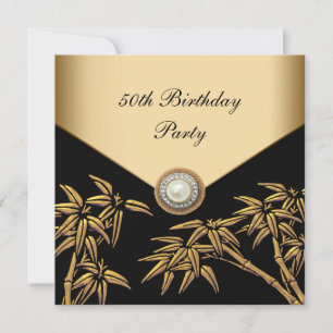 Invitation Fête d'anniversaire asiatique perle de bambou doré