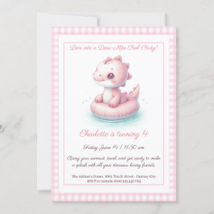 Invitation Fête d'anniversaire au bassin avec dino rose – Inv