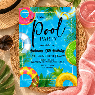 Invitation Fête d'anniversaire au bord de la piscine Fête e